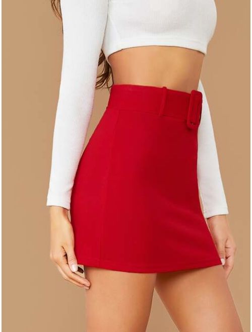 Shein Buckle Belted Solid Skirt