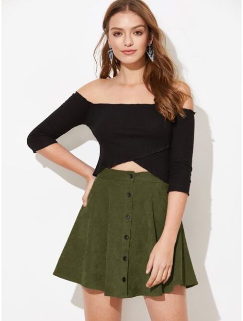 Shein Buttoned Front Cord Skater Skirt