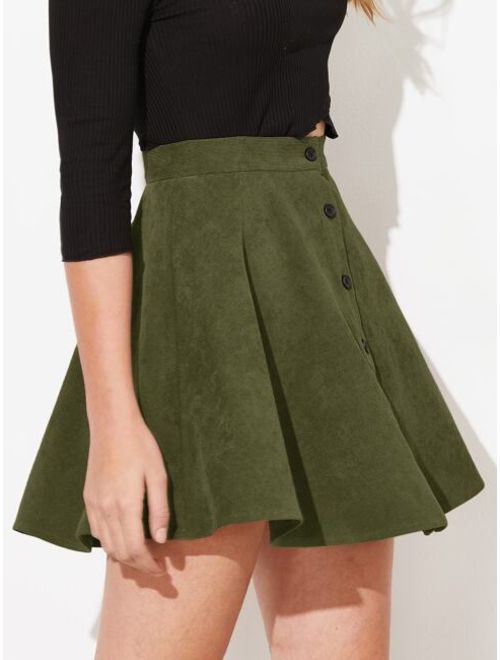 Shein Buttoned Front Cord Skater Skirt