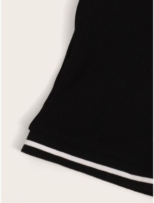 Shein Contrast Striped Tape Rib-knit Crop Tee