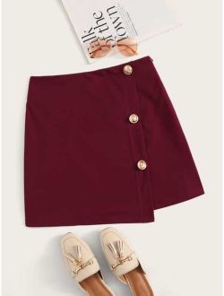 Button Front Zip Side Wrap Skirt