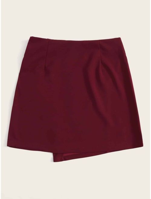 Shein Button Front Zip Side Wrap Skirt