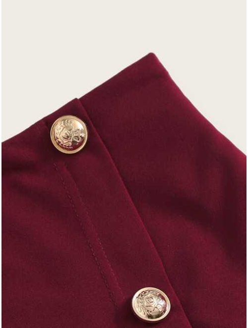 Shein Button Front Zip Side Wrap Skirt