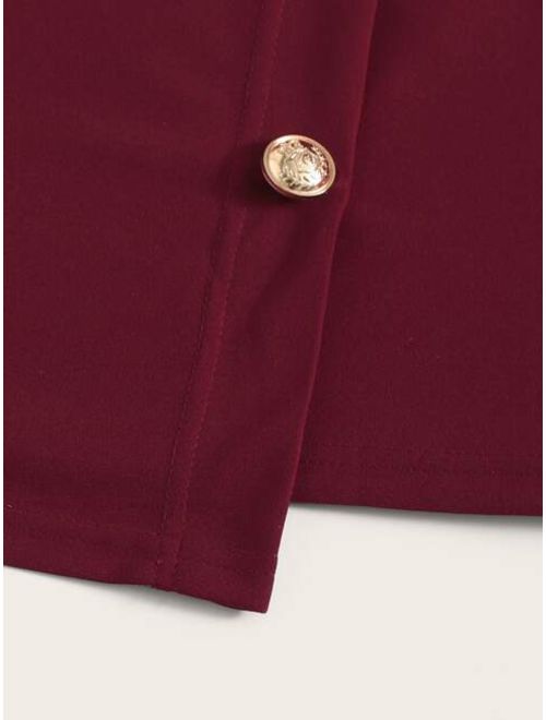 Shein Button Front Zip Side Wrap Skirt