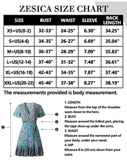 ZESICA Womens Summer Wrap V Neck Bohemian Floral Print Ruffle Swing A Line Beach Mini Dress