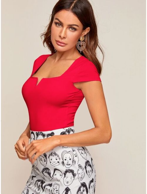 Shein Notched Neck Form Fitted Top