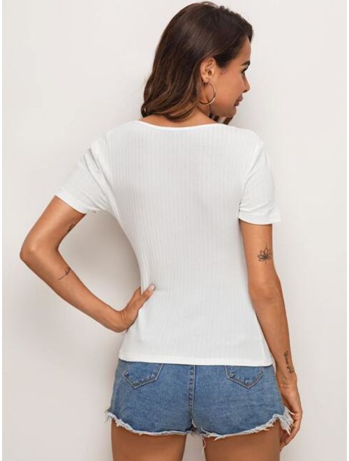 Shein Rib-knit Solid Tee