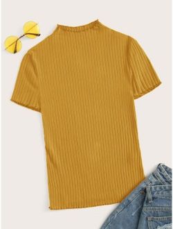 Mock Neck Rib-knit Fitted Tee