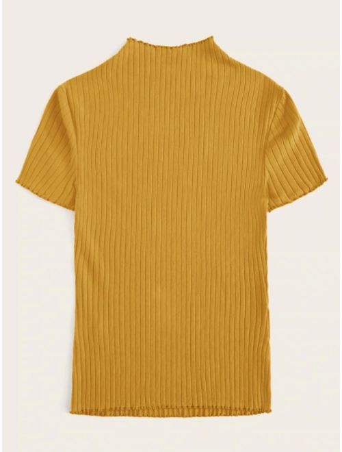Shein Mock Neck Rib-knit Fitted Tee