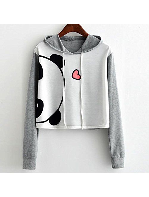 TOPUNDER Girls Animal Print Long Sleeve Hooded Crop Blouse Pullover Sweatshirt Tops by