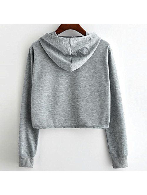TOPUNDER Girls Animal Print Long Sleeve Hooded Crop Blouse Pullover Sweatshirt Tops by