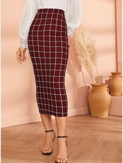 High Waist Grid Bodycon Skirt