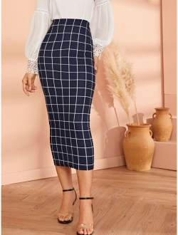 High Waist Grid Bodycon Skirt