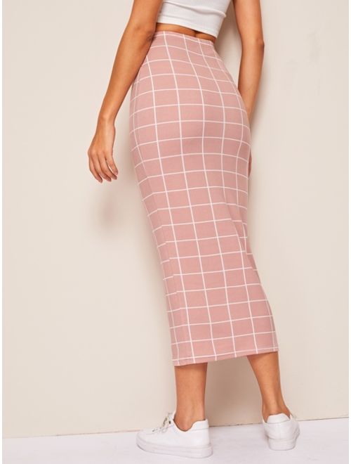 Shein High Waist Grid Bodycon Skirt