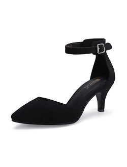 Women's IN3 D'Orsay Ankle Strap Closed Pointed Toe Low Kitten Heels Wedding Pumps Shoes