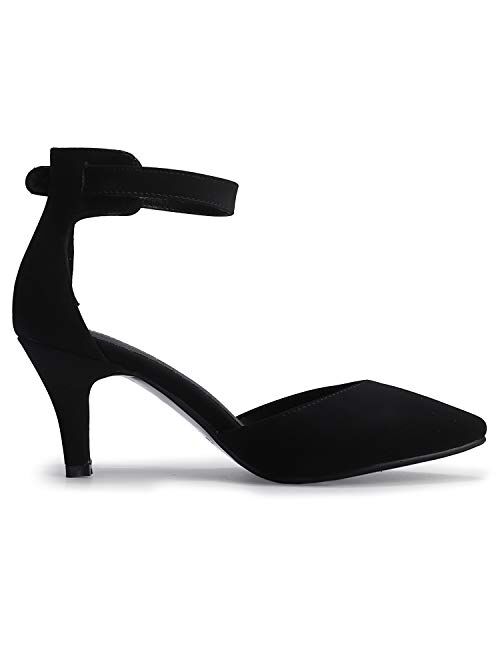 IDIFU Women's IN3 D'Orsay Ankle Strap Closed Pointed Toe Low Kitten Heels Wedding Pumps Shoes 