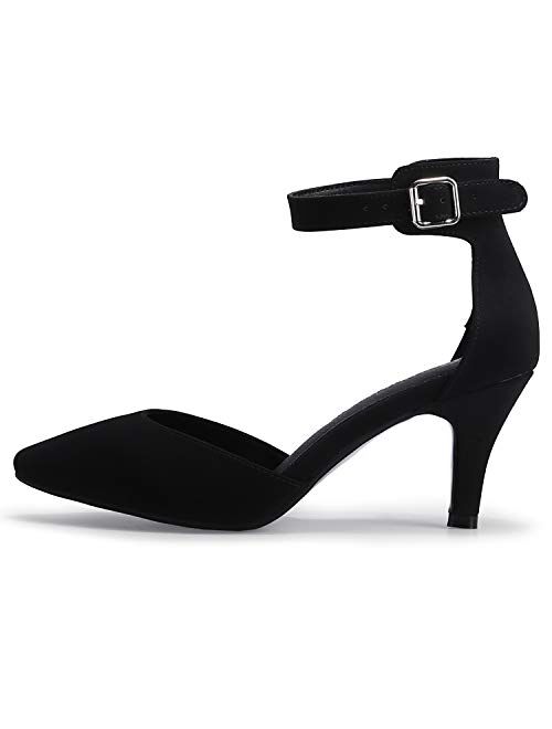 Buy IDIFU Women's IN3 D'Orsay Ankle Strap Closed Pointed Toe Low Kitten