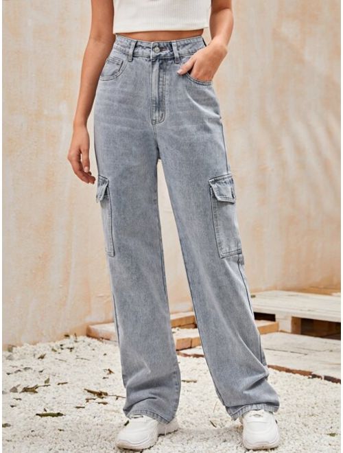 Shein High Waisted Flap Pocket Side Baggy Jeans