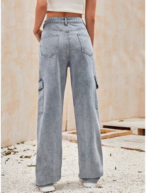 Shein High Waisted Flap Pocket Side Baggy Jeans