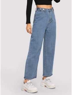 Button Wide-leg Jeans