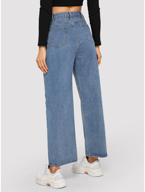 Shein Button Wide-leg Jeans