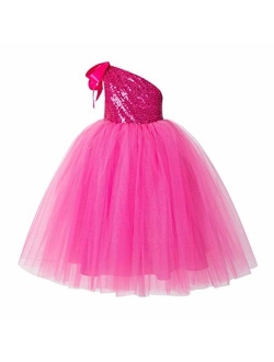 ekidsbridal One-Shoulder Sequin Tutu Junior Flower Girl Dress Formal Princess Dresses 182