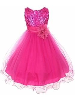 Gorgeous Sequined Round Neck Tulle Flower Corsage Pageant Flower Girl Dress