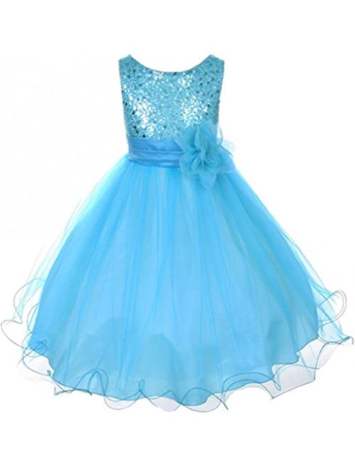 Gorgeous Sequined Round Neck Tulle Flower Corsage Pageant Flower Girl Dress