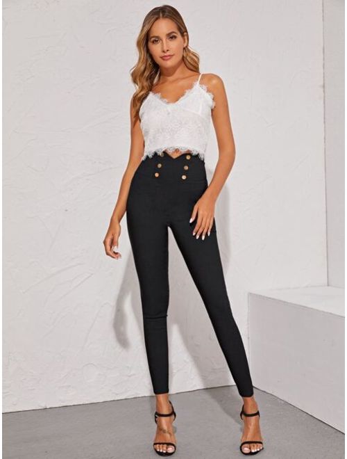 Shein Double Button Notched Waist Skinny Jeans