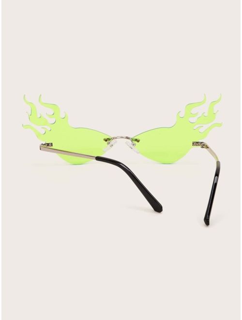 Shein Fire Design Rimless Sunglasses