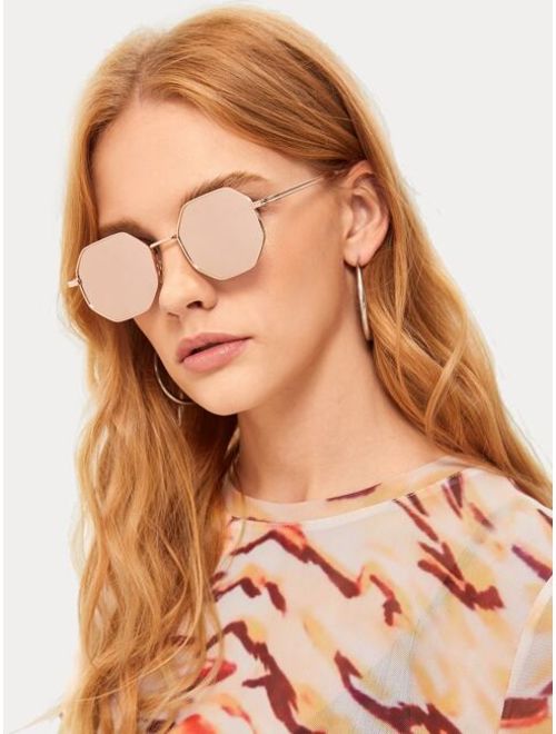 Shein Metal Polygon Frame Mirror Lens Sunglasses