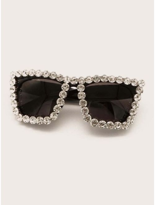 Shein Rhinestone Engraved Frame Sunglasses With Case