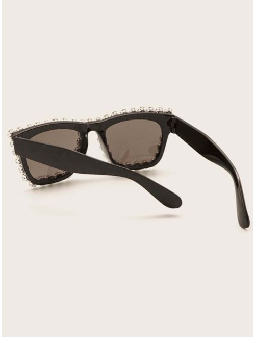 Shein Rhinestone Engraved Frame Sunglasses With Case