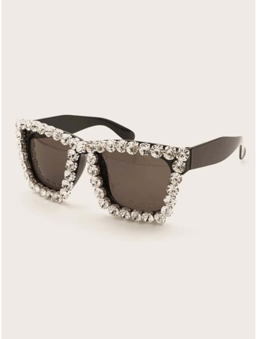 Shein Rhinestone Engraved Frame Sunglasses With Case