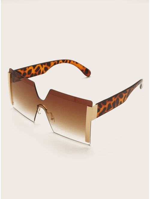 Shein Leopard Print Rimless Sunglasses With Case