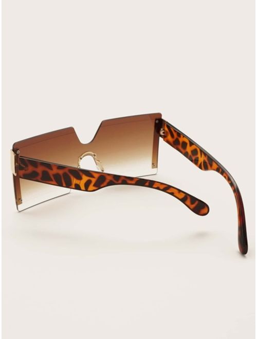 Shein Leopard Print Rimless Sunglasses With Case