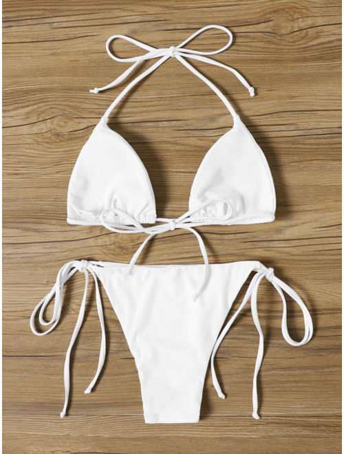 Buy Shein Triangle Tie Side Tanga Bikini Swimsuit online | Topofstyle