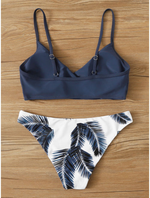 Shein Palm Random Print Adjustable Strap Bikini Swimsuit