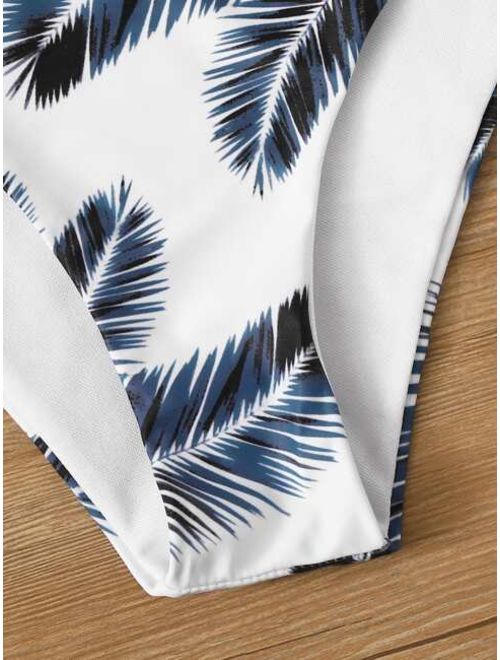 Shein Palm Random Print Adjustable Strap Bikini Swimsuit