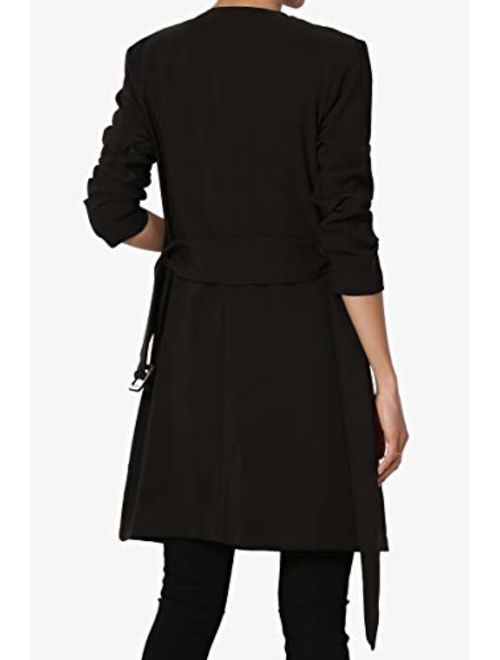 TheMogan Women's Versatile Collarless Belted Double Breasted Blazer Dress Black L