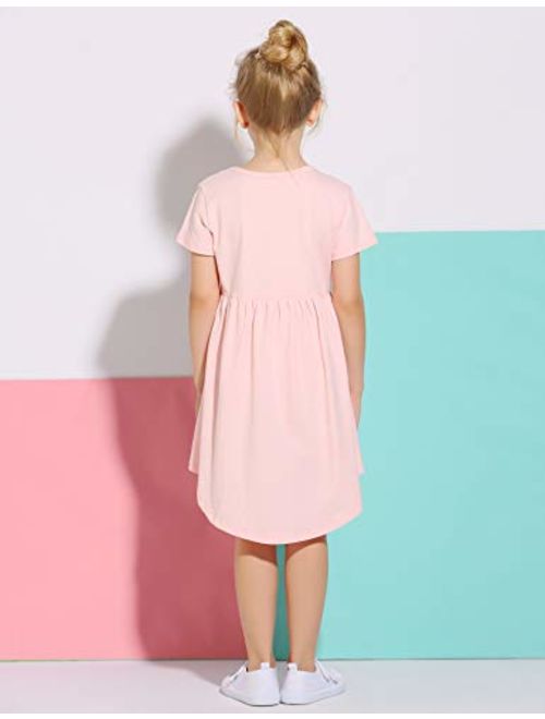 Arshiner Girl Cotton Short Sleeve A Line Skater Casual Twirly Casual Dress