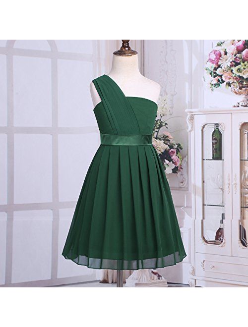 CHICTRY Girls Kids Pleated One Shoulder Wedding Bridesmaid Dance Prom Party Flower Dresses