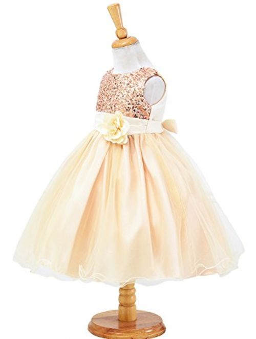 EFOFEI Girls Sleeveless Round Neck Sequin Party Tutu Tulle Prom Gown Formal Dress
