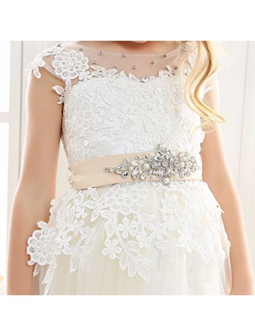 Bow Dream Vintage Lace Flower Embroidery Flower Girl Dress for Formal Wedding Baptism