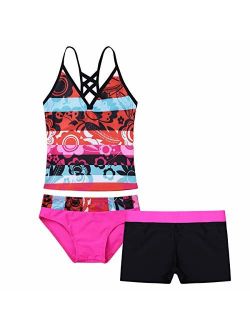 iiniim Big Girls Two Piece Halter Tankini Swimsuit Tank Top with Boyshort Sets Summer Beach Bikini Bathing Suit