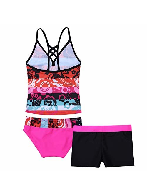 iiniim Big Girls Two Piece Halter Tankini Swimsuit Tank Top with Boyshort Sets Summer Beach Bikini Bathing Suit