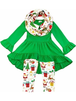 Toddler Little Girls Merry Disney Christmas Outfit Scarf Set - Santa Snowman Reindeer Tree Clothing Sets
