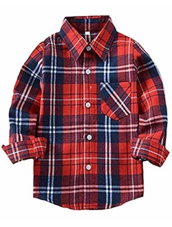 Welity Boys & Girls Plaid Flannel Button Down Shirt