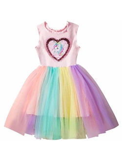 Little Girls Dress Casual Cotton Kids Unicorn Appliques Striped Jersey Dress 2-7 Years