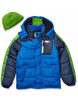 Boys' Toddler Color Blocked Puffer Jacket Coat with Hat